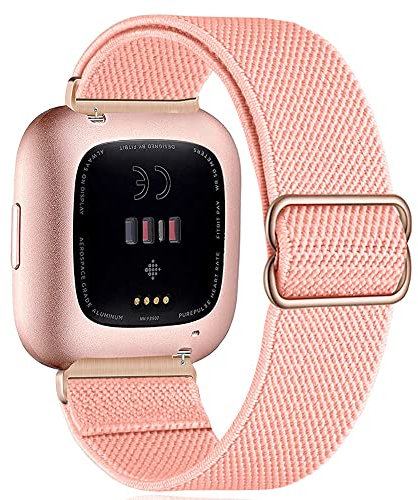 Migeec Bracelet pour Fitbit Versa 2, Bande de Remplacement Sport Réglable en Nylon avec Connecteur en Métal, Rose