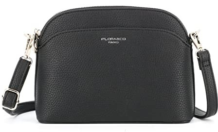 flora & co Petit Sac Bandoulière Arrondi Femme - Sac à Main Multi-poches Porté Epaule Silimicuir Souple - Besace Sacoche Messenger Fourre-tout Ville Fêtes Mariage - Élégant Mode - Noir