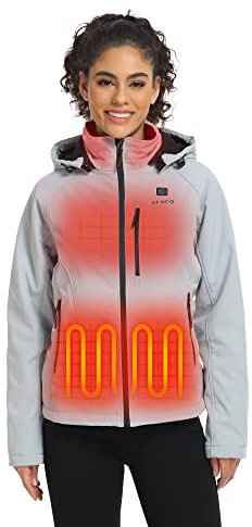 ORORO Women's Heated Jacket with 4 Heat Zones and Power Bank, Winter Heated Coat for Outdoor Hiking Camping - Charger Not Included (Light Grey,M)
