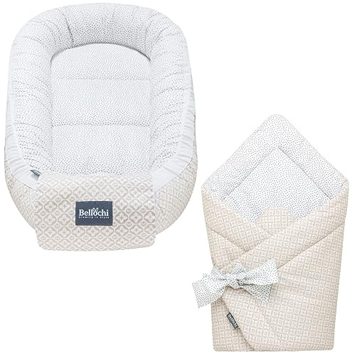Bellochi Set 2in1 Babynest und Einschlagdecke - Baby Erstausstattung Babynestchen Babyhörnchen - 100% Baumwolle - ÖKO-TEX Zertifiziert - Lui Dots