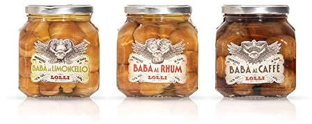 LOLLI Tris di babà artigianali imbevuti da una bagna alcolica a base di caffè, rhum e limoncello, consistenza morbida e spugnosa, vaso in vetro da 620g 14% Vol (Tris)