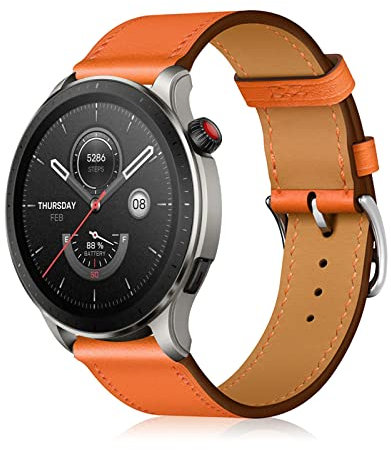 LanQii 22mm Leder Armband für Huawei Watch GT 6/GT 6 Pro/GT 5/GT 5 Pro/GT 4/GT 3/GT 2 (46mm), Leder Ersatzarmband für Huawei Watch 5/4/3/3 Pro (46mm)/Watch 4 Pro 48mm - Orange