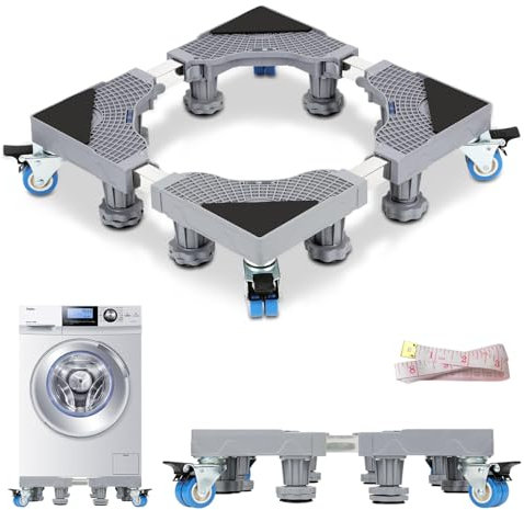 Ikodm Base regolabile per lavatrice base base con 8 piedi e 4 ruote, larghezza 40-68 cm, base per lavatrice, monoblocco, base mobile per frigorifero asciugatrice