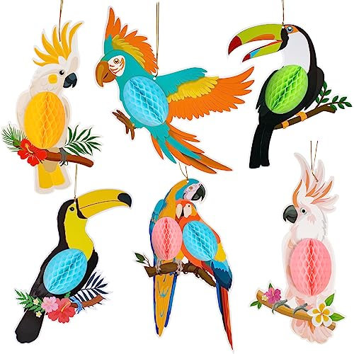 PAYFULLY 6 Stück Tropische Vogeldekoration Hawaii Sommer Tropical Party Dekorationen Papagei Hängende Dekorationen für Luau Tiki Party Innen- und Außendekoration