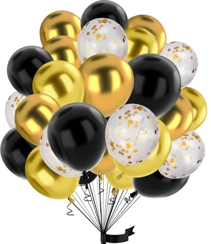 30Stück Luftballons Gold Schwarz,12 Zoll Metallic Chrom gold Konfetti Ballons gold und Schwarz Helium ballon Latex,für Kinder Geburtstag, Hochzeit, Babyparty, Dekoration