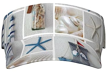 PIXOLE Buchzimmer Bibliothek bedruckte Sonnenblenden Hüte für Damen & Herren verstellbare Sportkappen für Laufen Sommer Strand Reisen Wandern, Flasche Muschel Seestern Leuchtturm, One size