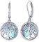 Boucles d'oreilles Pierre de lune, Boucles d'oreilles Pendantes Arbre de vie en Argent Sterling 925 pour Femmes Filles, Boucle d'oreille Dangle Hypoallergéniques Bijoux Cadeaux pour Maman Petite Amie