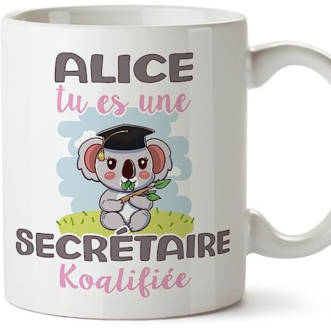 Mugffins Tasses Personnalisables pour SECRÉTAIRE femme - En Français - Cadeau Personalisé- Koalifies Personalisés - 11 oz / 330 ml