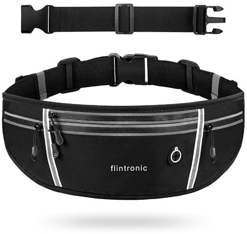 Flintronic Sports Laufgürteltasche, 1 Packung, komplett schwarz, A (mit 1 26 cm Verlängerungsgürtel)