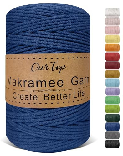 OurTop Corda Macramè, 3mm x 300m Filo Macrame Corda Macramè Filo Morbido Filato Macrame per Appendere La Parete, Fai Da Te, Artigianato, Lavori a Maglia, Lavori Decorativi(Blu Navy)