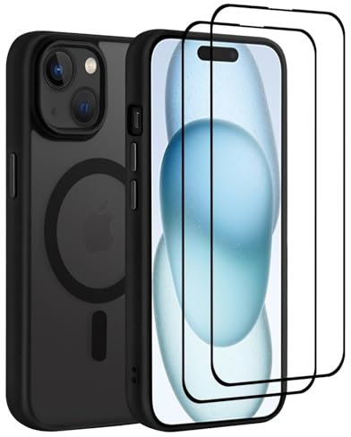 32nd Magnetic case cover for iPhone 15 Plus (6.7) Compatible with MagSafe + 2 Screen Protectors, Slim Back Shockproof Protective Phone Cover - Black