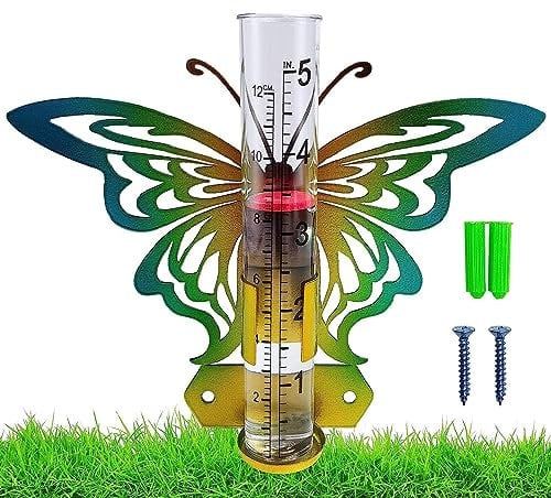 Schmetterling Regenmesser, Libelle Glas Regenmesser, Solarbetriebene Gartenlehre, Biene Metall Kunst Genaue Regenmesser, Eisen Terrasse Dekoration Regenmesser, Outdoor Regen Messwerkzeug für Parks