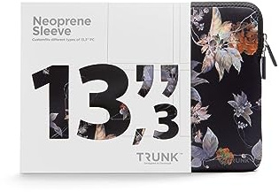 TRUNK - Laptop-Neoprenhülle - 13,3 Zoll, Schwarze Blumen - Schlanker Schutz | Gepolstert; wasserabweisend; leicht & robust; Reißverschluss; für Arbeit, Alltag & Reisen