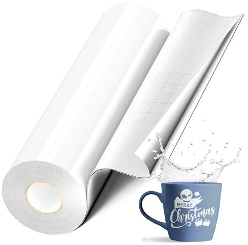 EPRCUT White Permanent Vinyl, 12 x 50 FT Self Adhesive Vinyl, Glossy White Vinyl Roll for All Cutting Machine Craft Cutters, Decor Sticker, Patry Decoration