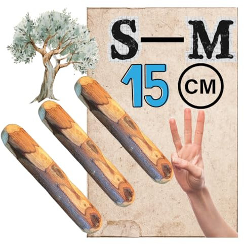 Anlolive | Set 3 Giochi da Masticare Naturali Taglia S 15 cm | Cani Piccoli | Legno d’Ulivo | Giocattolo Sicuro, Sano, Resistente | Cura dei Denti, Riduzione dell’Ansia, Rafforzamento della Mandibola