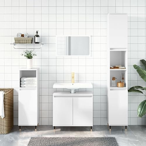 DIGBYS Möbelsets-3-teiliges Badezimmer-Schrank-Set, Hochglanz, Holz, Weiß