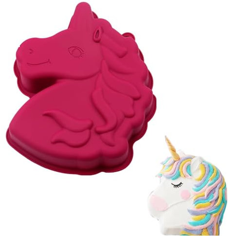 Smavles Stampo in Silicone Unicorno Stampo per Torta 3D Silicone Stampo Cioccolato Stampi Unicorno Silicone Stampo in Silicone forma di unicorno per feste di compleanno per feste di compleanno (Rosso)