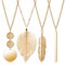 Long Necklaces for Women，4 PCS Boho Style Pendant Necklace Costume Jewellery Golden Bar Feather Circle Leaf Lock Tassel Y Necklace Jewelry Set Simple Statement Necklace for Sweater, Gifts for Girls