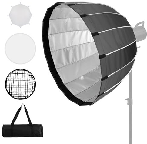 FGen 70cm Tiefe Parabol Softbox mit Diffusor, Wabengitter und Tragesockel, tragbare Bowens Softbox, geeignet für Bowens Mount Dauerlichter und Studioleuchten