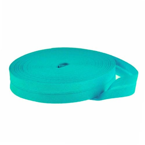 25m Baumwoll-Schrägband 14mm gefalzt, Farbwahl - Einfassband Nahtband Kantenband, Farbe:türkisgrün