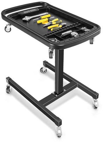 DNA MOTORING 2-in-1-Arbeitstisch – höhenverstellbar 76 cm bis 120 cm, Rollteilablage mit 4 Rollen, tragbare Werkbank mit 2 Bremsrädern, maximale Tragkraft von 59 kg, TOOLS-00432