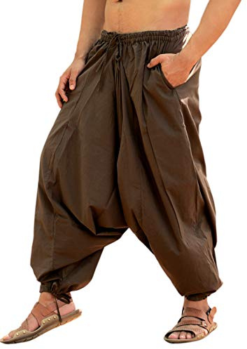 Sarjana Handicrafts Pantalon sarouel indien ethnique en coton uni avec cordon de serrage, Marron., Taille unique