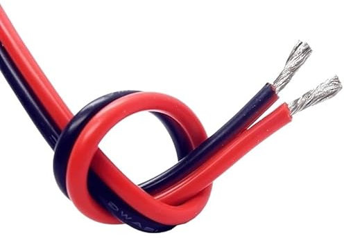 Cavo Elettrico,Filo Elettrico Filo di rame Cavo elettronico a 2 pin 26 24 22 20 18 16 14 12 10 8 AWG Gomma siliconica Lampada morbida Illuminazione Cavo di prolunga Nero Rosso(10m,8 AWG)
