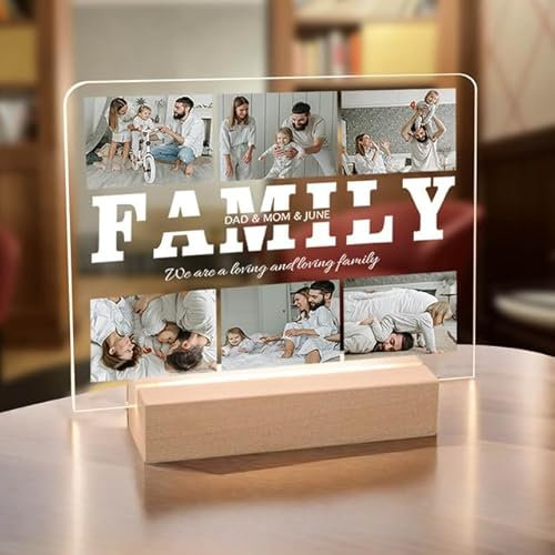 AIFLM Cadeau Personnalisé Cadre Photo pour Famille - Lampe Personnalisée avec Photo - Idee Cadeau Fete des Meres Fête des pères - Cadeau Famille de Noel et Anniversaire Original