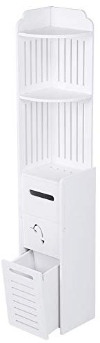 Wakects Badezimmerschrank Schmal, Badezimmerschrank Hoch, Multifunktionales 5-lagiges Vertikales Lagerregal, Kleiner Eckschrank Organizer für Badezimmer und Küche