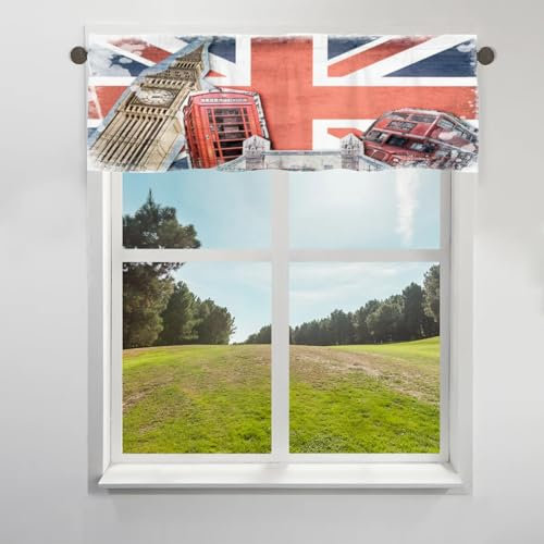 TropicalLife London Union Jack Vintage Vorhang Volant für Fensterstange Tasche kurze Fenster Vorhänge für Café, Küche, Badezimmer, Wohnzimmer, Fensterdekoration, 106 x 30 cm