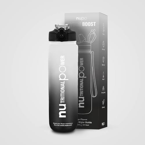 NUPO Botella de agua inteligente - Onyx Elegance Black| Aumenta tu hidratación y rastrea tu ingesta de agua | Peso ligero | A prueba de fugas | Sin BPA | Apto para lavavajillas | Pajita integrada |