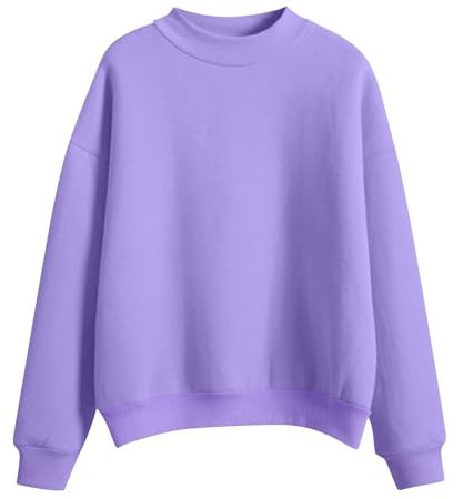 My Recent Orders Plain Sweatshirts for Women UK clearance Women'S Solid Color Round Neck Oversized Sweatshirt Loose Fit Long Sleeve Lightning Deals of Day (Purple, M)
