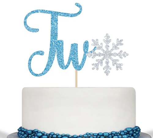 Snowflake Two Cake Topper, Snowflake 2nd Birthday Boy, Our Little Snowflake is Turning Two, Frozen Winter Wonderland 2nd Birthday Party Decorations, Blue Glitter