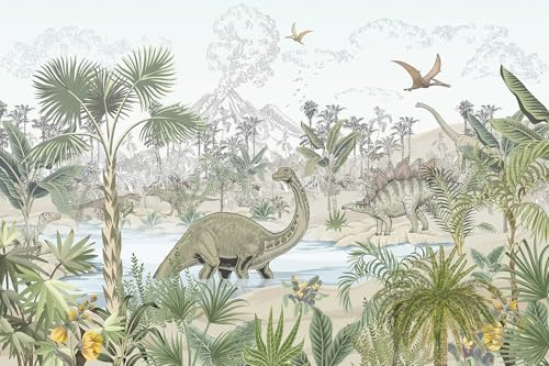 Lumalea - Papier peint panoramique Enfants Dinosaures - Largeur 382 cm x Hauteur 255 cm