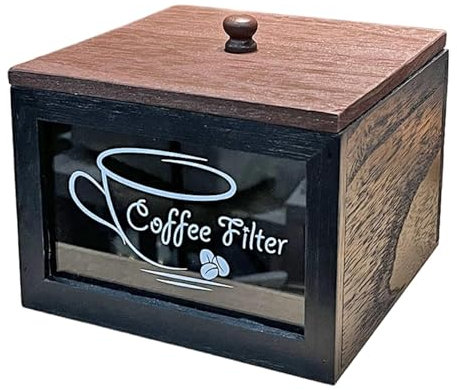 Kaffeefilterhalter für Theke, rustikale Bauernhaus-Kaffeefilter-Aufbewahrungsbox aus mit Deckel, Kaffeebar-Zubehör, Heimdekoration, Kaffeefilterbehälter für Theke