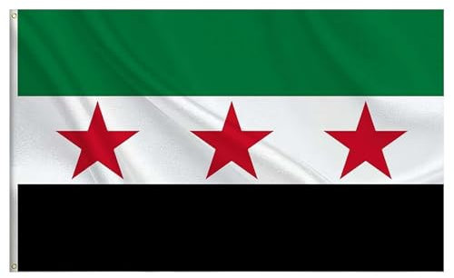 Flagge Syriens 90x150cm Syrischen Fahne | Opposition - Freie Syrische Armee Syrien | DREI Sternen Flag of Syria Syrische Außenfahne für Festival Garten Innen- Außenbereich (5STK)