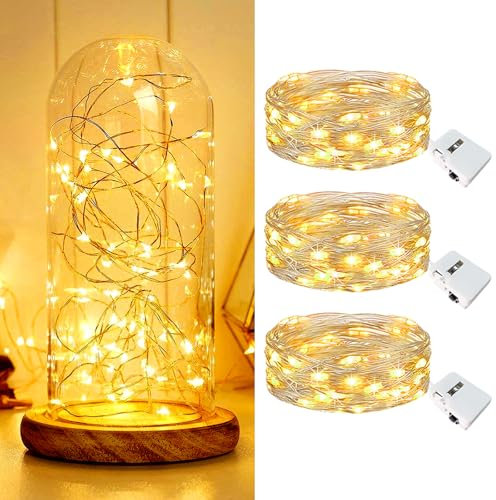 Kolpop 3 Pack Battery Fairy Lights Operated, 2M 20 LED String Lights Battery Powered, Waterproof Mini Twinkle Light, Warm White Small Fairy Llights for Jars Indoor Christmas