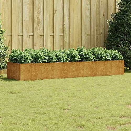 Grand pot de fleurs surélevé en acier Corten 280 x 80 x 40 cm pour extérieur, terrasse, pelouse, pot de fleurs