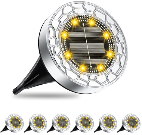 FIFlying Solar Bodenleuchten 6 Stück Solarleuchte für Garten 8 LED Gartenbeleuchtung Solar Wasserdicht Boden Solarleuchten Solarlampen für Außen Garten Rasen Auffahrt Gehweg Patio, Warmweiß
