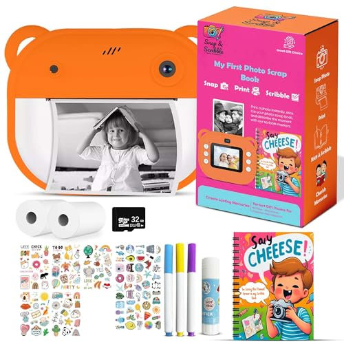 Snap & Scribble Kids Instant Print Camera With Memory Scrap Book & Accessories | Creative Camera For Kids With HD Video, 32GB SD Card, Replacement Printing Paper | Includes Scrap Book With Accessories