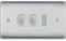 BG Brushed Steel 3 Gang Switch 2x Trailing Edge LED Dimmer 1x 2 Way Custom Grid