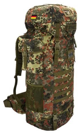 BWuM Bundeswehr Kampfrucksack Tactical Aviator 110L + Patch & Flagge, Farbe:Flecktarn