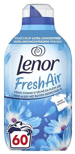 Lenor Fresh Air Adoucissant Fraîcheur Matinale, 60 Lavages (840ml), Fraîcheur Ultra Concentrée, Technologie SolarDry pour Effet Séchage Plein Air, Notes Fraîches et Propres, Protection Anti-Odeurs