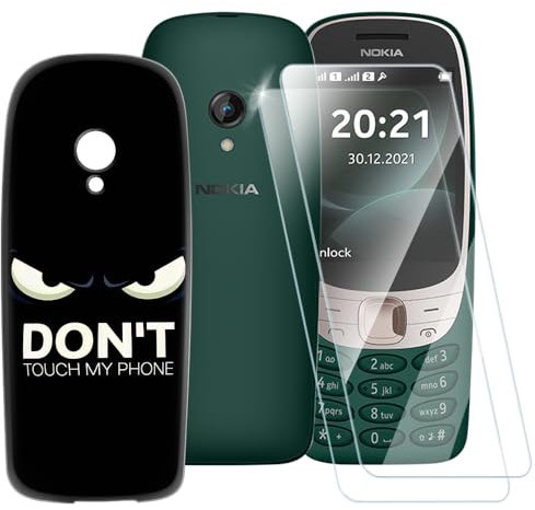 ESACMOT Don't Touch Pattern Case Compatible with Nokia 6310 2021 + [2 Pack] Screen Protector Tempered Glass, Shockproof Case Cover for Nokia 6310 2021 (7.1 cm)