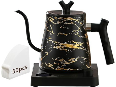 MOUTIUS - Hervidor eléctrico de cuello de cisne con 50 filtros de café, control de temperatura de ± 1 ℉, calentamiento rápido, interior de acero inoxidable, ideal para café y té precisos