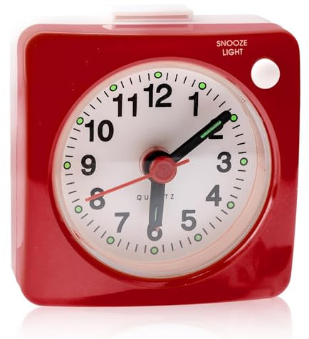 Alarm Clock Silent Travel Alarm Clocks Small Bedside Battery Operated Clock with Light Non Ticking Snooze Luminous Analogue Alarm Clocks for Heavy Sleepers Bedrooms Office Travel (red)