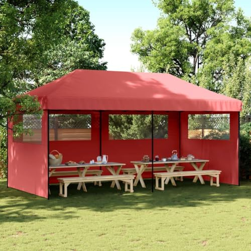 ChicAbode Partyzelt Faltbar Pop-Up mit 3 Seitenteilen Burgunderrot Gartenzelt, Pavillon für Hochzeit Festival Party, Faltzelt Faltpavillon Stahlgestell, Gartenpavillon
