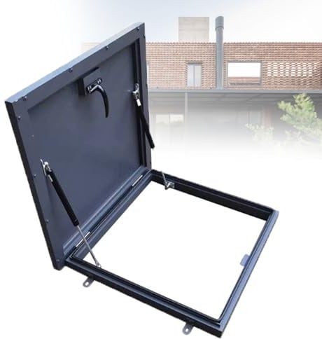 Aluminium-Flachdach-Lichtschachtfenster GehäRtetes Glas - DachlukentüR Mit Notausstieg Funktion FüR Dachboden Wintergarten Beleuchtung,55 * 55