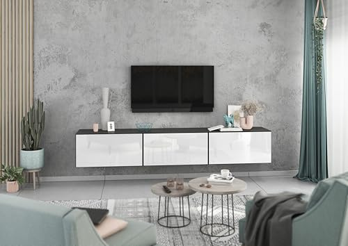 BMG Möbel Lowboard/Sideboard Set 228 cm 3 teilig mit MDF Fronten Schrankset mit Softclose, wählbar in 8 modernen Farbkombinationen (Anthrazit - Weiß Hochglanz)