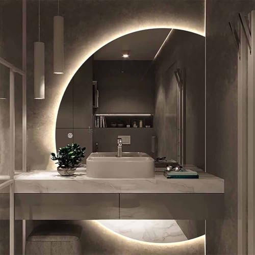 Grande specchio da parete a mezzaluna da 43/47/51 pollici, specchio da bagno antiappannamento a LED dimmerabile in 3 colori, decorazione per la casa semicircolare retroilluminata per ingresso, soggior